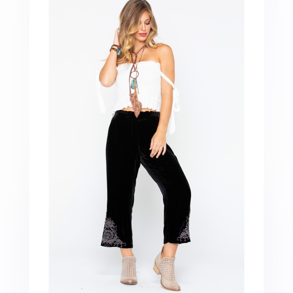 NWT Johnny Was Black Velvet‎ crop pant Hirsch silk blend